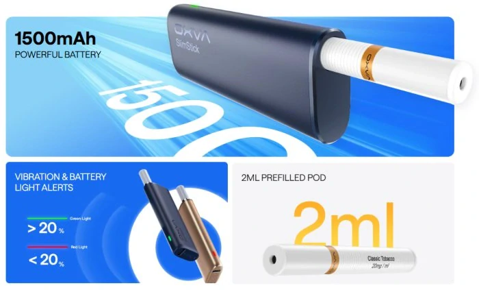 Elektronická cigareta OXVA SLIMSTICK 1500mAh Classic Tobacco 20mg Black color